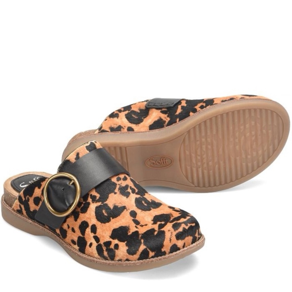 Sofft Billie calfskin leopard slip on mules